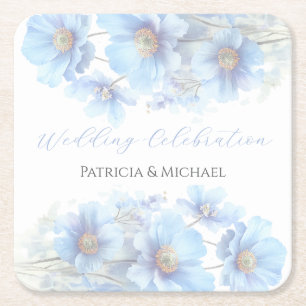 Soft Blue Himalayan Poppy Flower Garden Wedding Square Paper Coaster