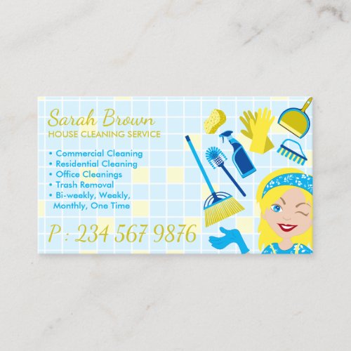 Soft Blue House Cleaning Janitorial Gloved Apron M Business Card