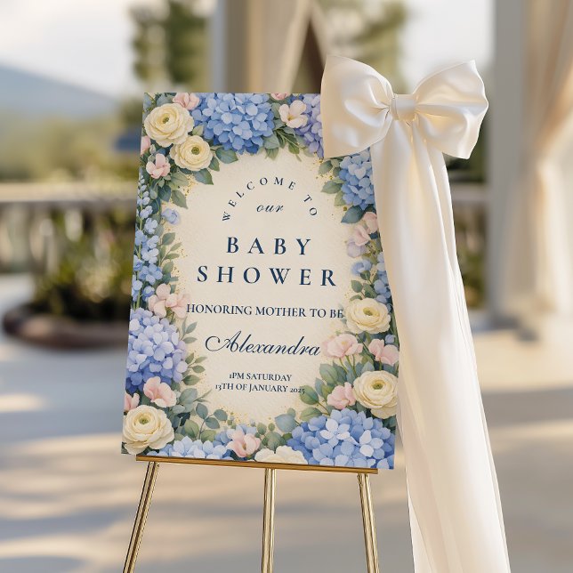 Soft Blue Hydrangea Elegance Baby Shower Foam Board (Creator Uploaded)