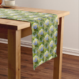 Soft Blue Hydrangea Flower Nature Pattern       Short Table Runner