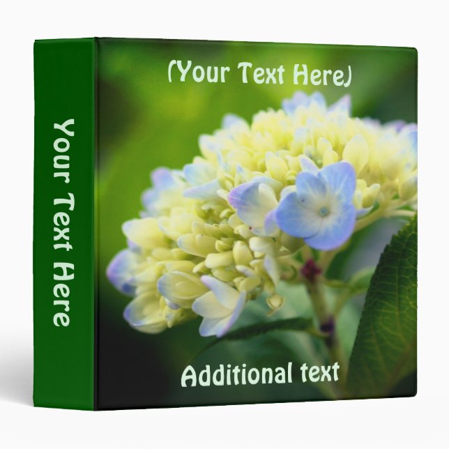 Soft Blue Hydrangea Flower Personalized 3 Ring Binder (Front/Spine)