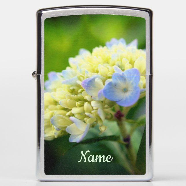 Soft  Blue Hydrangea Flower Personalized Zippo Lighter (Front)