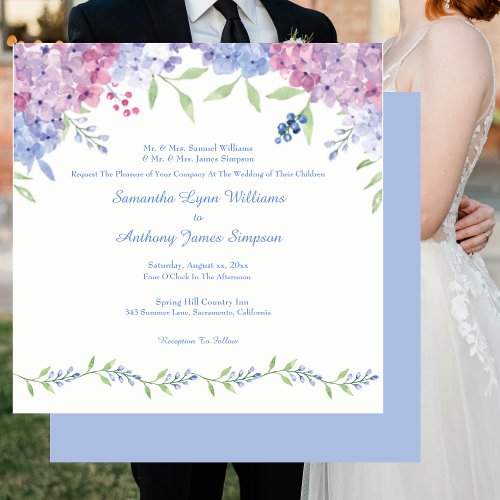 Soft Blue Hydrangea Flowers Wedding Invitation