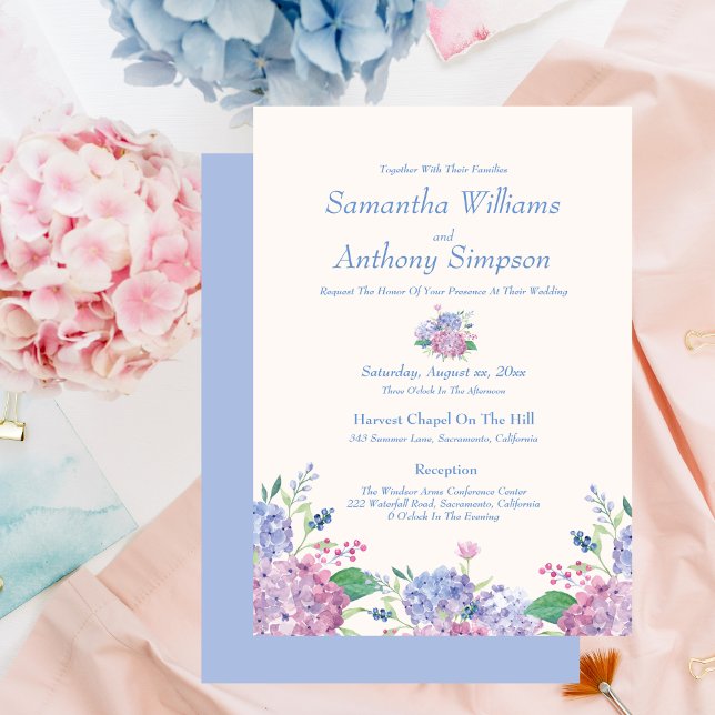 Soft Blue, Hydrangea Flowers, Wedding Invitation (Creator Uploaded)