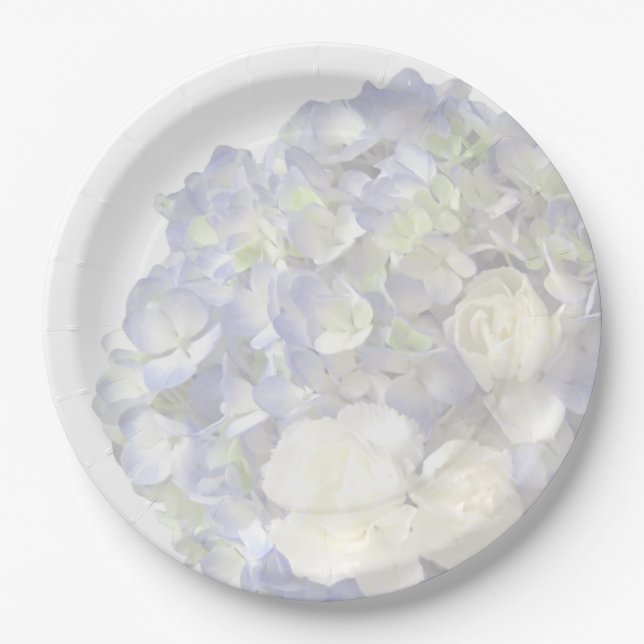 Soft blue hydrangea paper plates (Front)