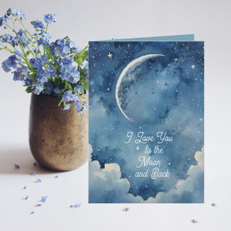 Soft Blue I love you to the Moon Any Occasion Card