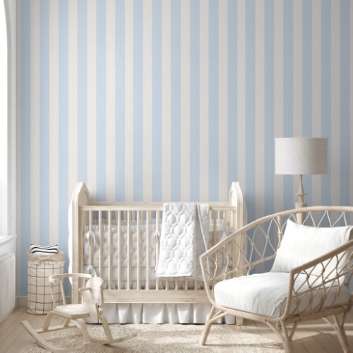 Soft Blue Ivory Stripes Minimalist Wallpaper