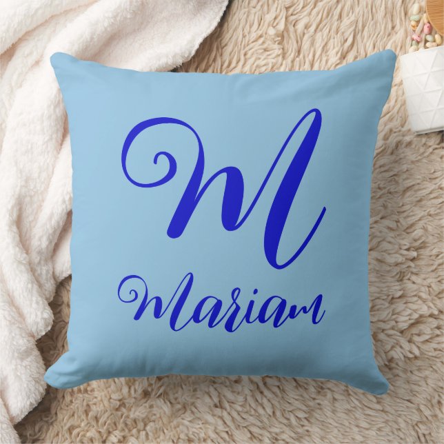 Soft Blue Light Aesthetic - Name & initial Letter Throw Pillow (Blanket)