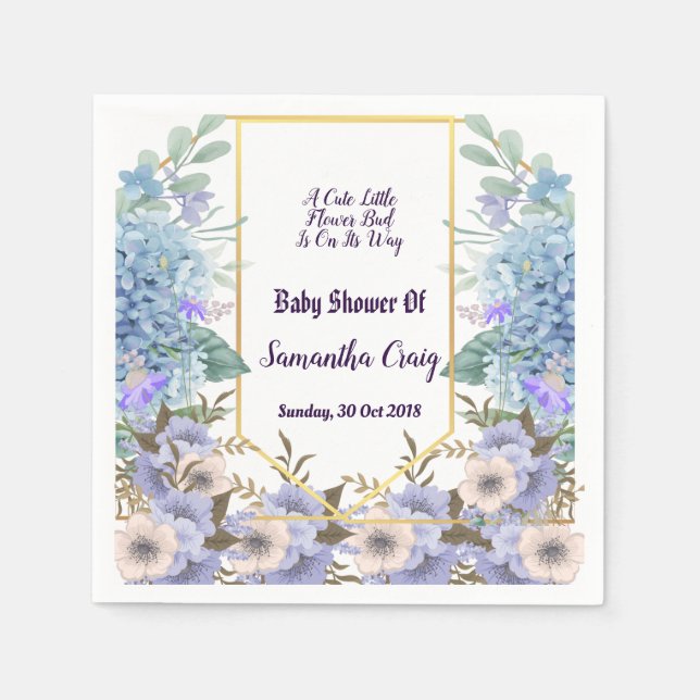 Soft Blue Little Flower Bud Hydrangea Baby Shower Napkins (Front)