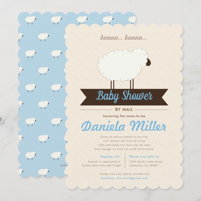 Soft Blue Little Lamb Baby Shower by Mail Invitation (Front/Back)