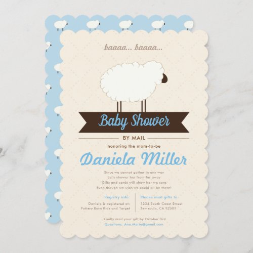Soft Blue Little Lamb Baby Shower by Mail Invitation