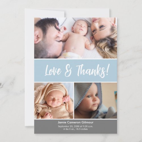 Soft blue Love  Thanks Photo Collage Baby Shower  Thank You Card