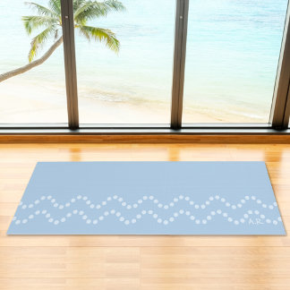 Soft Blue Minimal Dotted Wavy Lines With Initials Yoga Mat