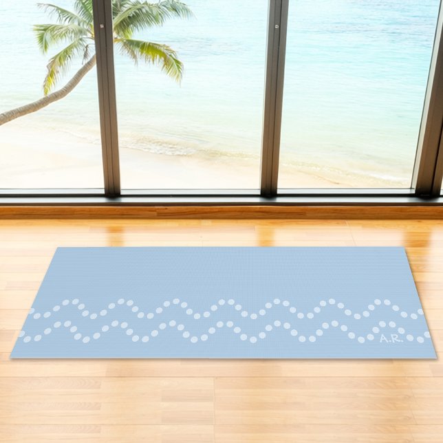 Soft Blue Minimal Dotted Wavy Lines With Initials Yoga Mat (Disclaimer: This image is a digital mockup.)