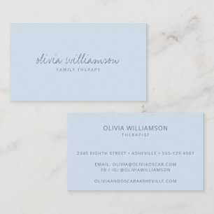 Soft Blue Modern Minimalist Script Therapist Business Card