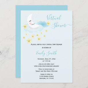 Soft Blue Moon & Stars Virtual Baby Shower Invitation