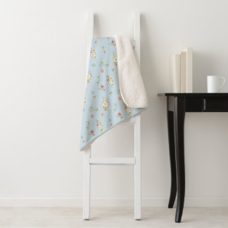 Soft Blue Moss Rose Watercolor Floral Sherpa Blanket