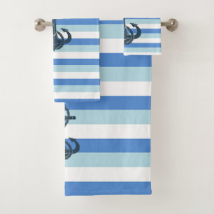 Soft blue, navy anchor bath towel set