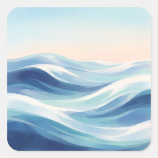 Soft Blue Ocean Waves and Pastel Sky Square Sticker