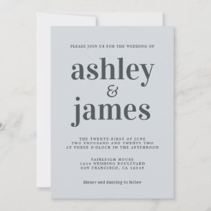 Soft Blue Off-Black Typography Wedding Invitation