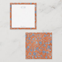 Soft Blue & Orange Abstract Floral Flat Note Card