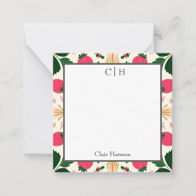 Soft Blue & Orange Abstract Floral Flat  Note Card (Front)