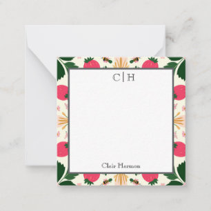 Soft Blue & Orange Abstract Floral Flat  Note Card