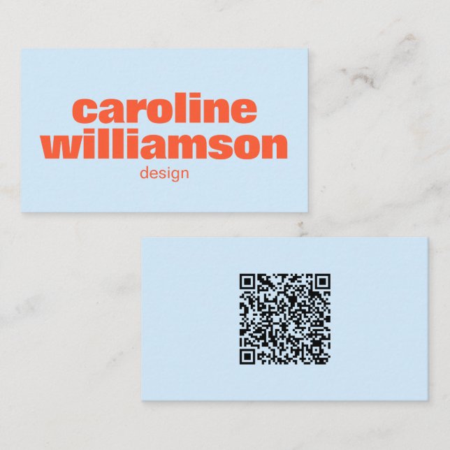 Soft Blue Orange Bold Name QR Code Scan Portfolio Business Card (Front/Back)