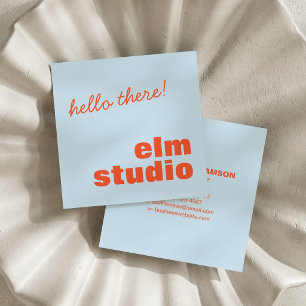 Soft Blue Orange Hello There Friendly Bold Square Business Card
