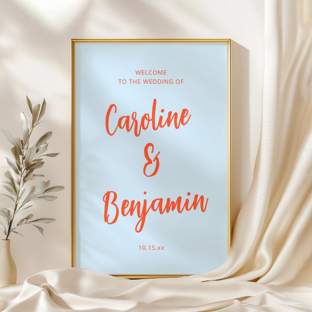 Soft Blue Orange Script NamesWedding Welcome Sign  (Creator Uploaded)