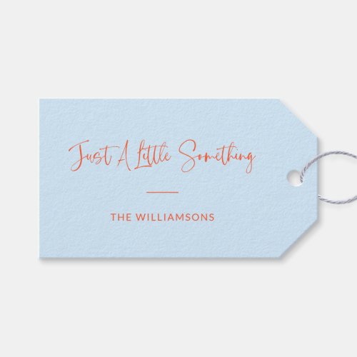 Soft Blue Orange Script Personalized Family Name Gift Tags