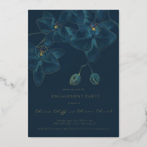 Soft Blue Orchid Engagement Party Invitation Foil Invitation