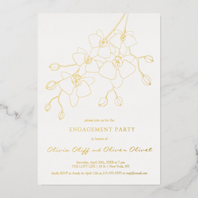 Soft Blue Orchid Engagement Party Invitation Foil Invitation (Front)