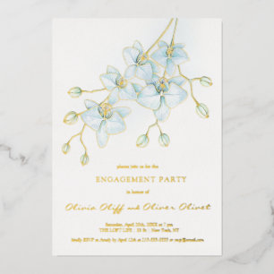Soft Blue Orchid Engagement Party Invitation Foil Invitation