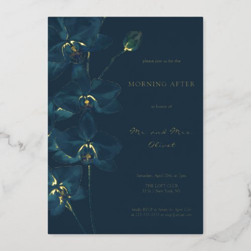 Soft Blue Orchid Morning After  Foil Invitation