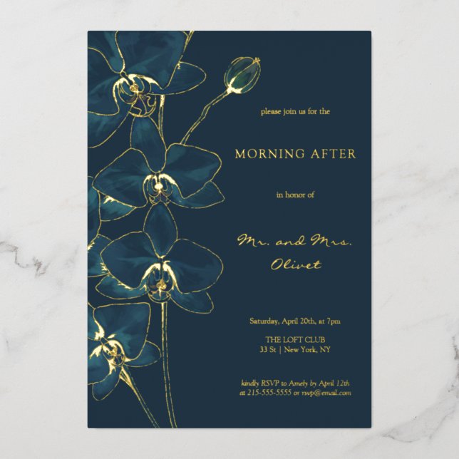 Soft Blue Orchid Morning After  Foil Invitation (Front)