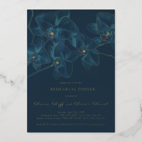 Soft Blue Orchid Rehearsal Dinner Foil Invitation