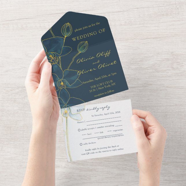 Soft Blue Orchid Wedding  All In One Invitation (Tearaway)