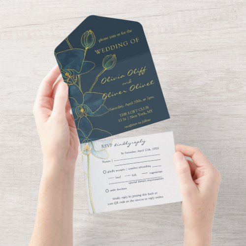 Soft Blue Orchid Wedding  All In One Invitation
