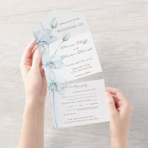 Soft Blue Orchid Wedding  All In One Invitation