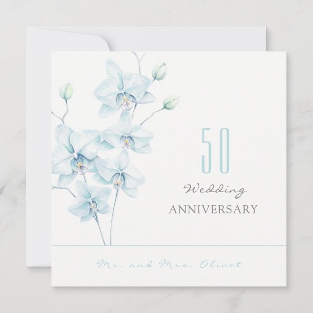 Soft Blue Orchid Wedding Anniversary 50 Years Invitation (Front)