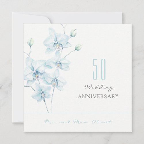 Soft Blue Orchid Wedding Anniversary 50 Years Invitation