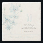Soft Blue Orchid Wedding Anniversary 50 Years Stone Coaster<br><div class="desc">Wedding Anniversary 50 Years Stone Coaster with elegant delicate sprigs from delicate blue orchid flowers and light green buds,  blue pastel colored spring or summer softness,  romantic floral orchids bouquet. Cute flowers botanical digital watercolor painting. Graceful floral blossom botany Wedding Anniversary 50 Years Stone Coaster. Soft Blue Orchid Collection.</div>
