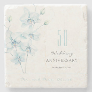Soft Blue Orchid Wedding Anniversary 50 Years Stone Coaster