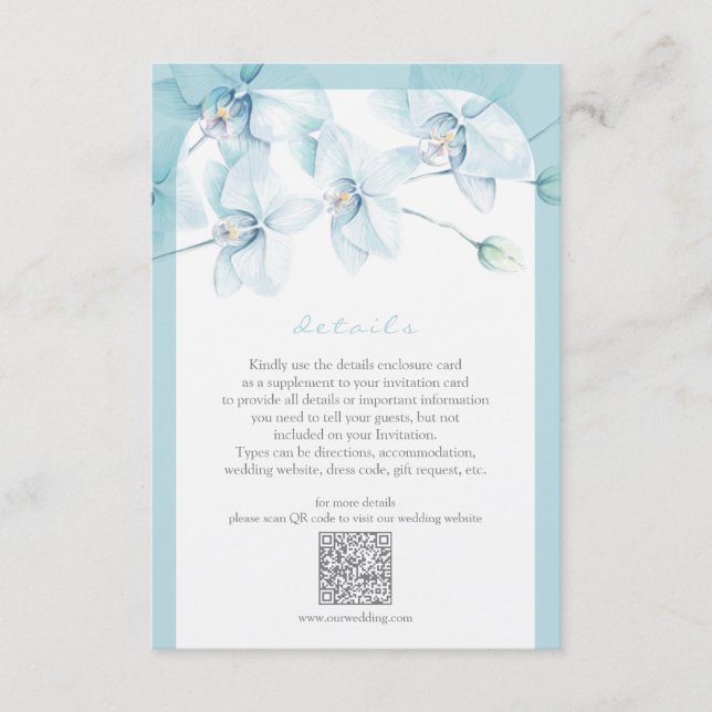 Soft Blue Orchid Wedding Details Enclosure Card (Front)