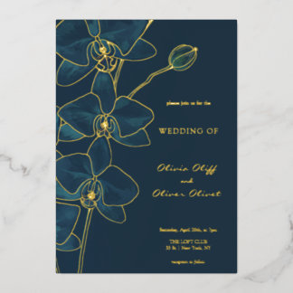 Soft Blue Orchid Wedding Foil Invitation