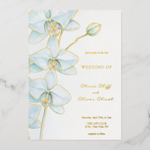Soft Blue Orchid Wedding Foil Invitation