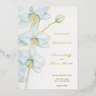 Soft Blue Orchid Wedding Foil Invitation