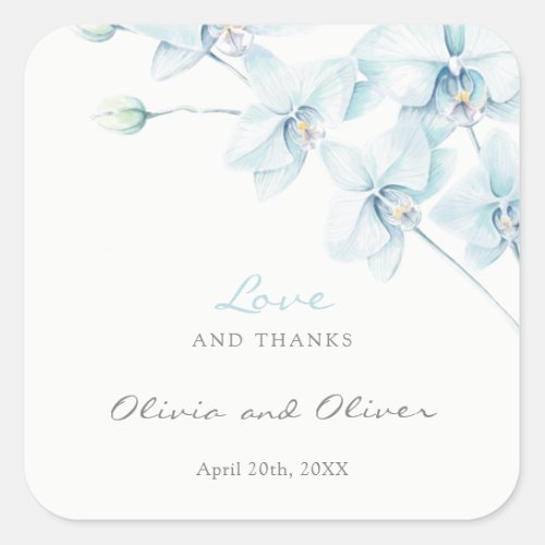 Soft Blue Orchid Wedding Love and Thanks Square Sticker