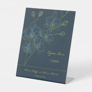 Soft Blue Orchid Wedding Open Bar Cheers Pedestal Sign